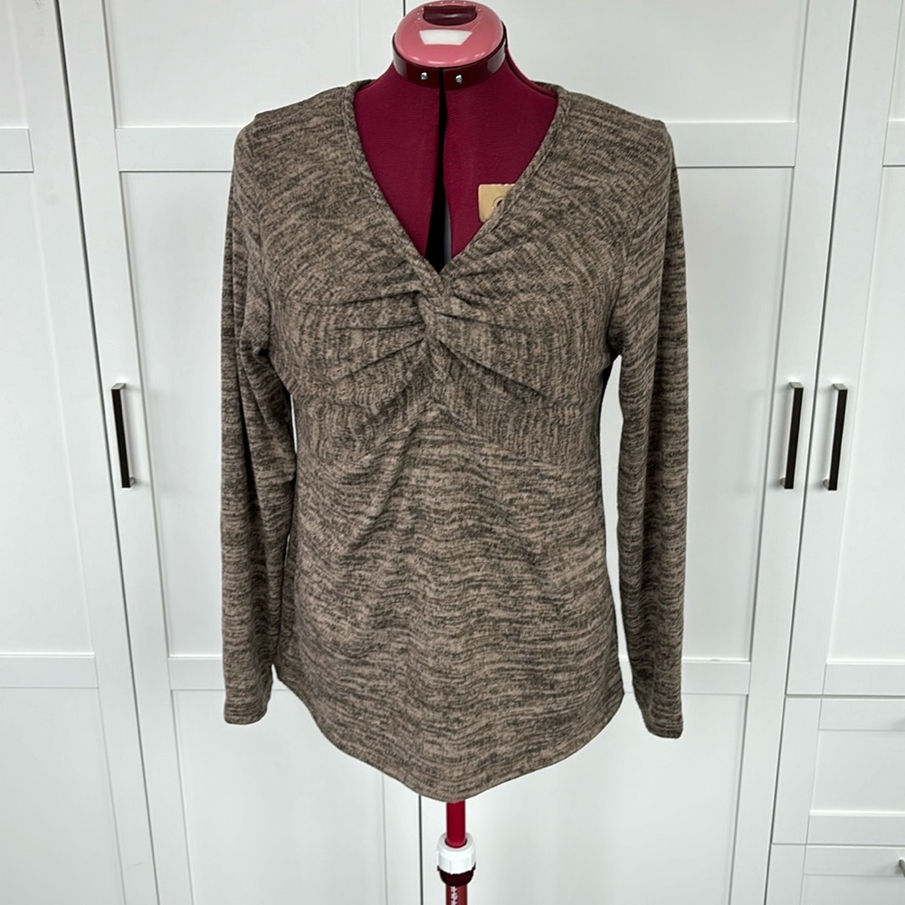 Taupe/Brown Long Sleeve Twist Front Top